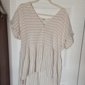 Striped Cream Women's Linen Top